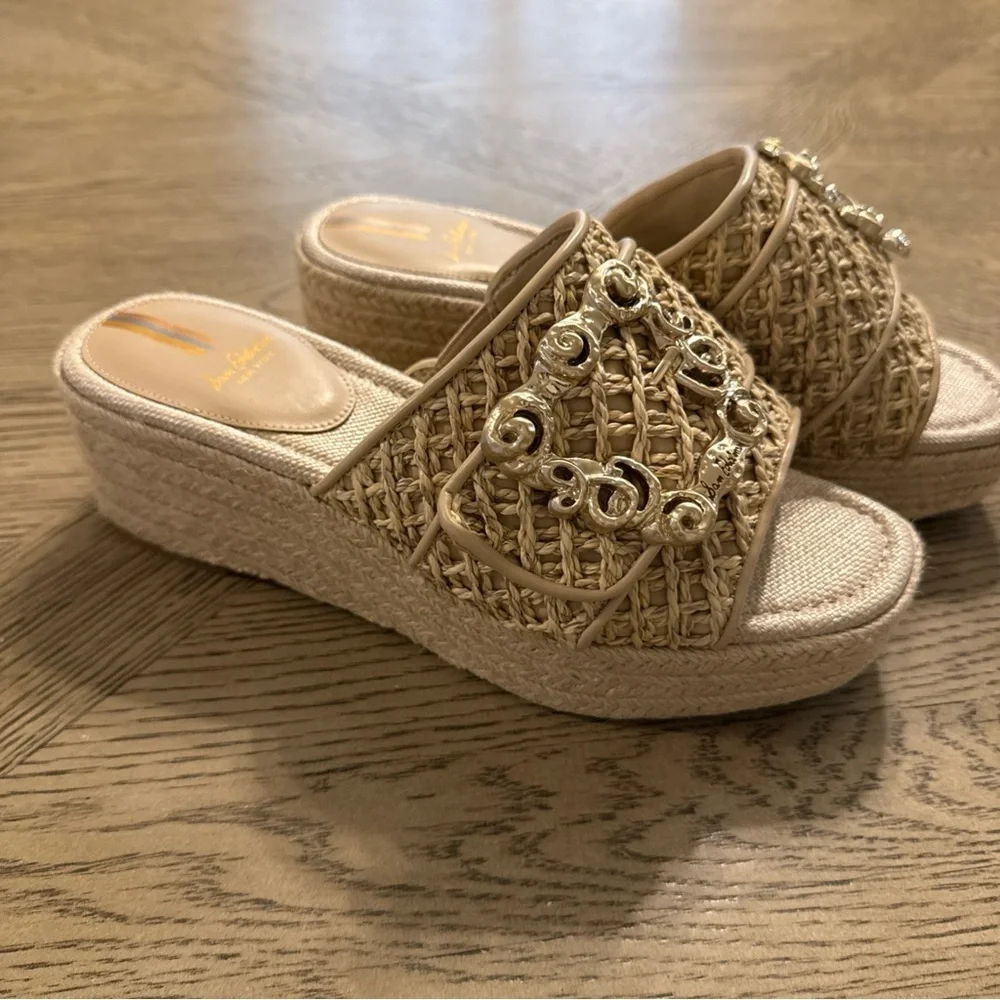 Women's Celia Raffia Buckle-Trim Wedge Sandals by Sam Edelman 8.5 New
